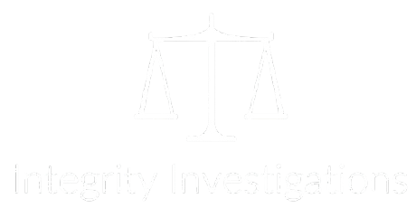 Integrity Investigations scales logo in white